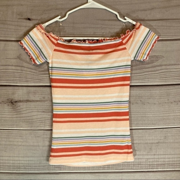 AERO seriously soft striped off the shoulder top. - Picture 5 of 9